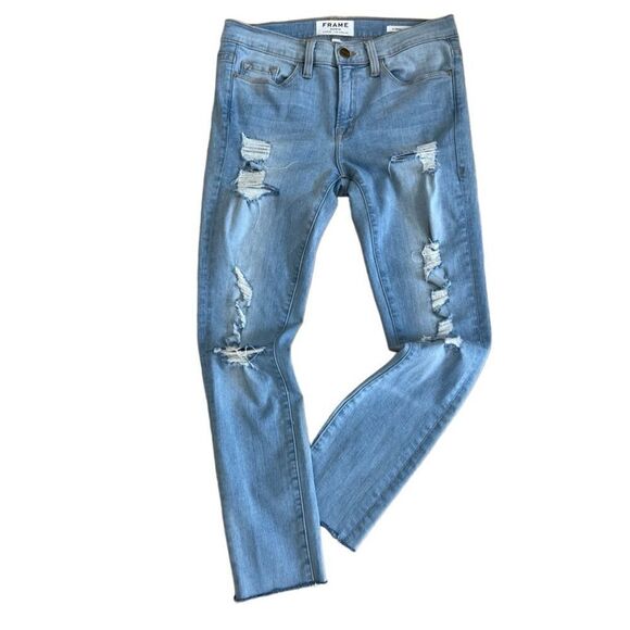 Frame Le Skinny de Jeanne Jeans Distressed denim Mid Rise Skinny size 28 - Picture 1 of 16